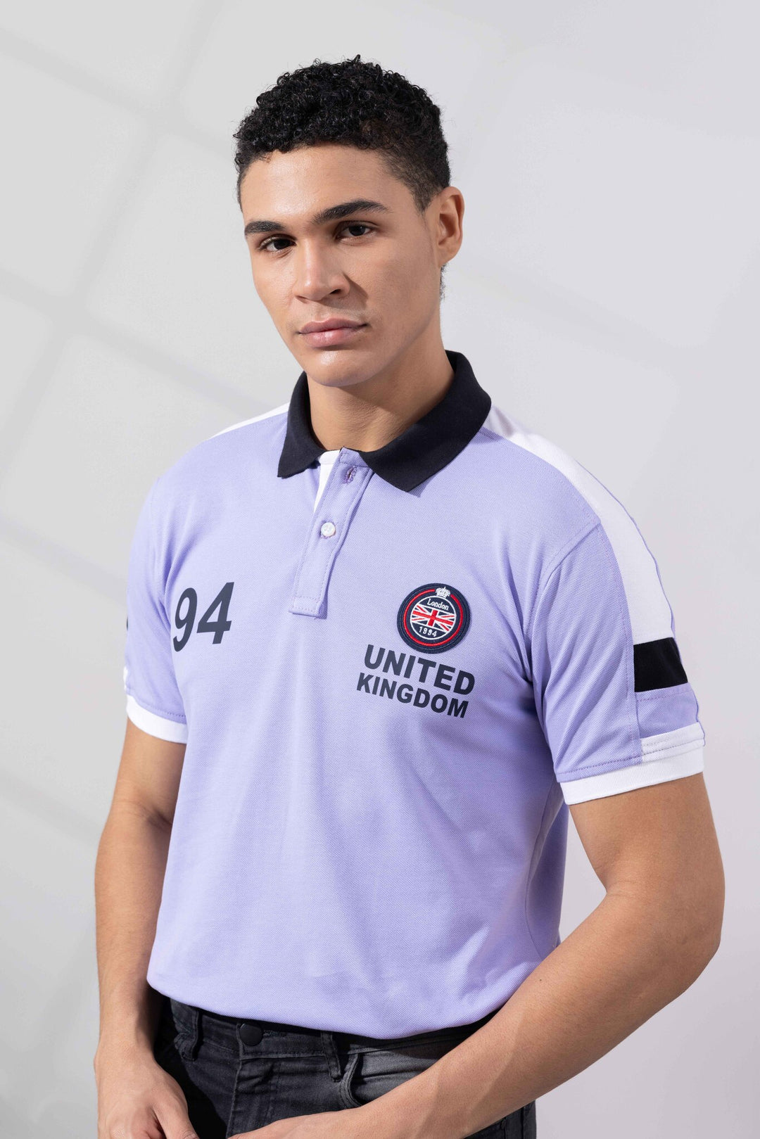 Purple Cotton Half Sleeve Printed Polo T-Shirt with Collar