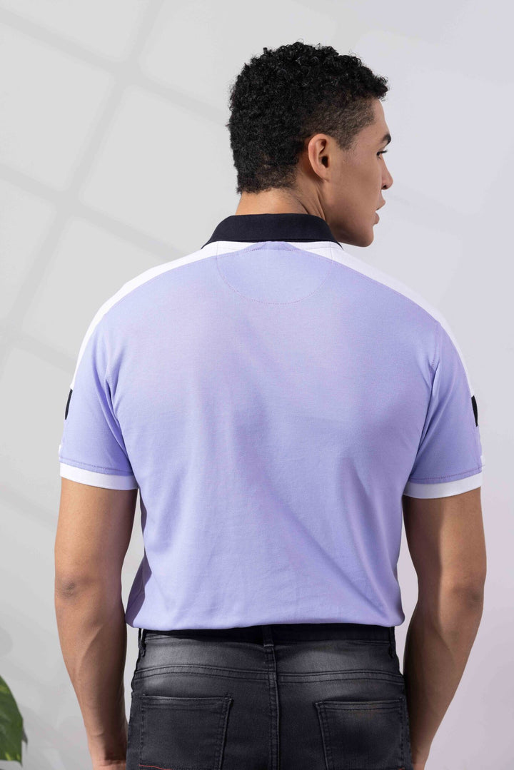 Purple Cotton Half Sleeve Printed Polo T-Shirt with Collar