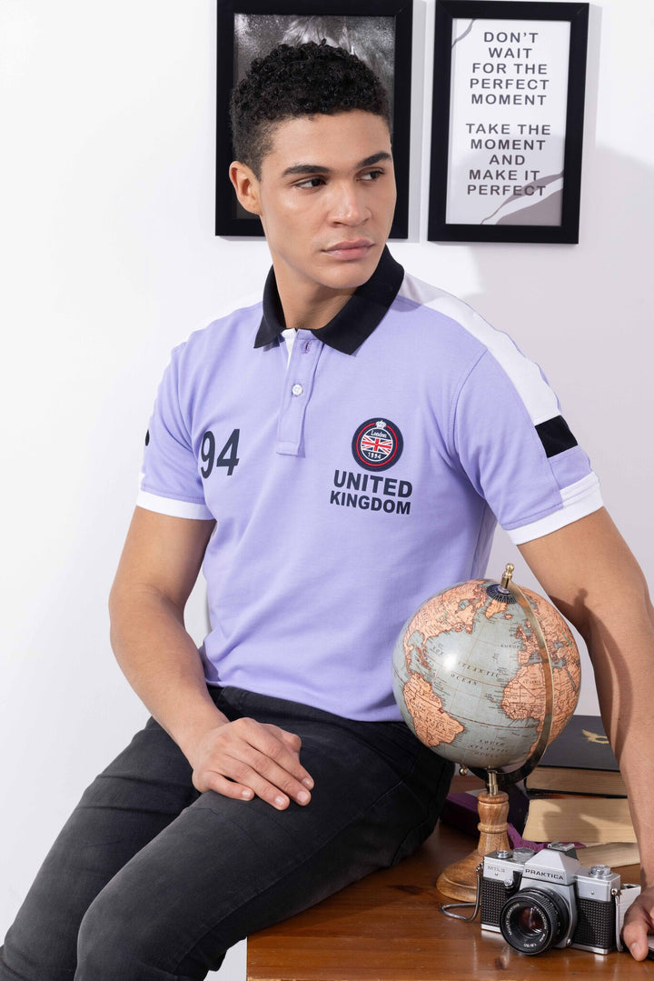 Purple Cotton Half Sleeve Printed Polo T-Shirt with Collar