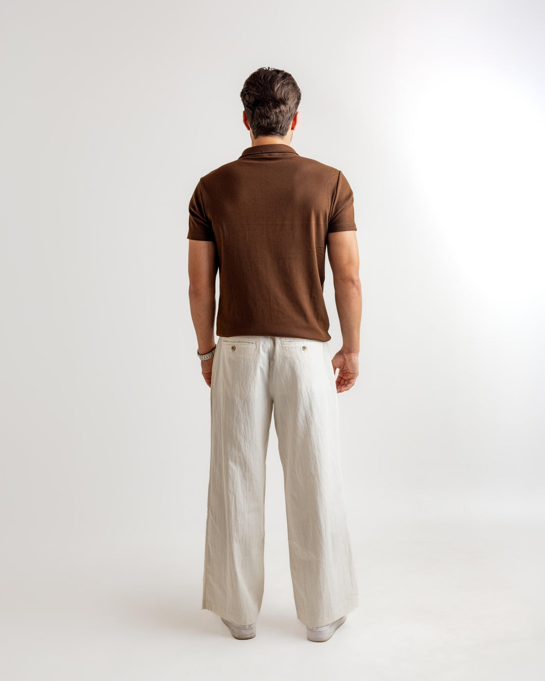 Brown Self Design Cotton Rib Zipper T-Shirt