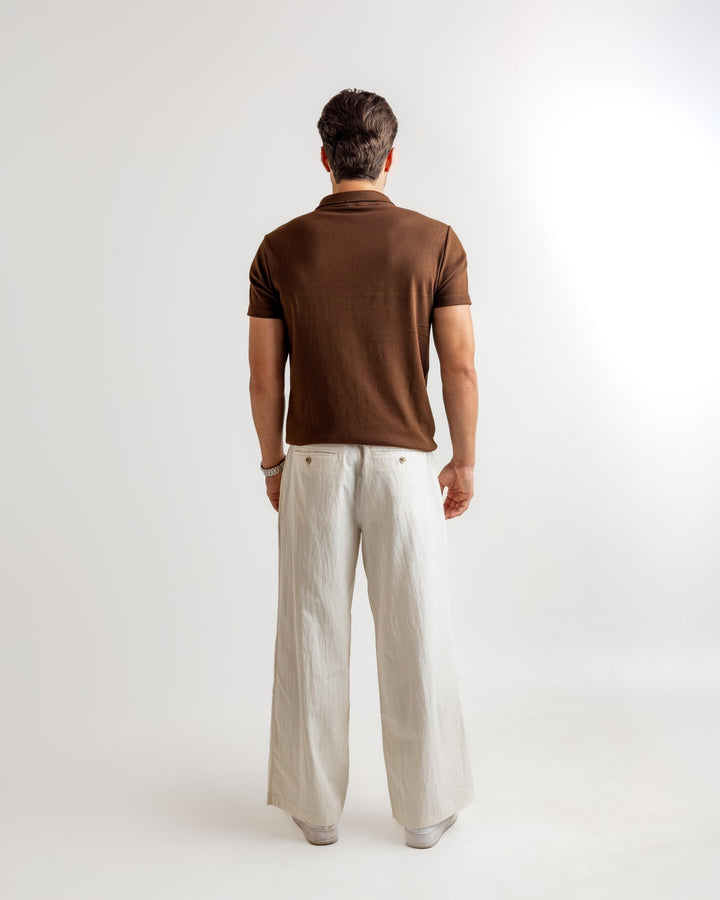 Brown Self Design Cotton Rib Zipper T-Shirt