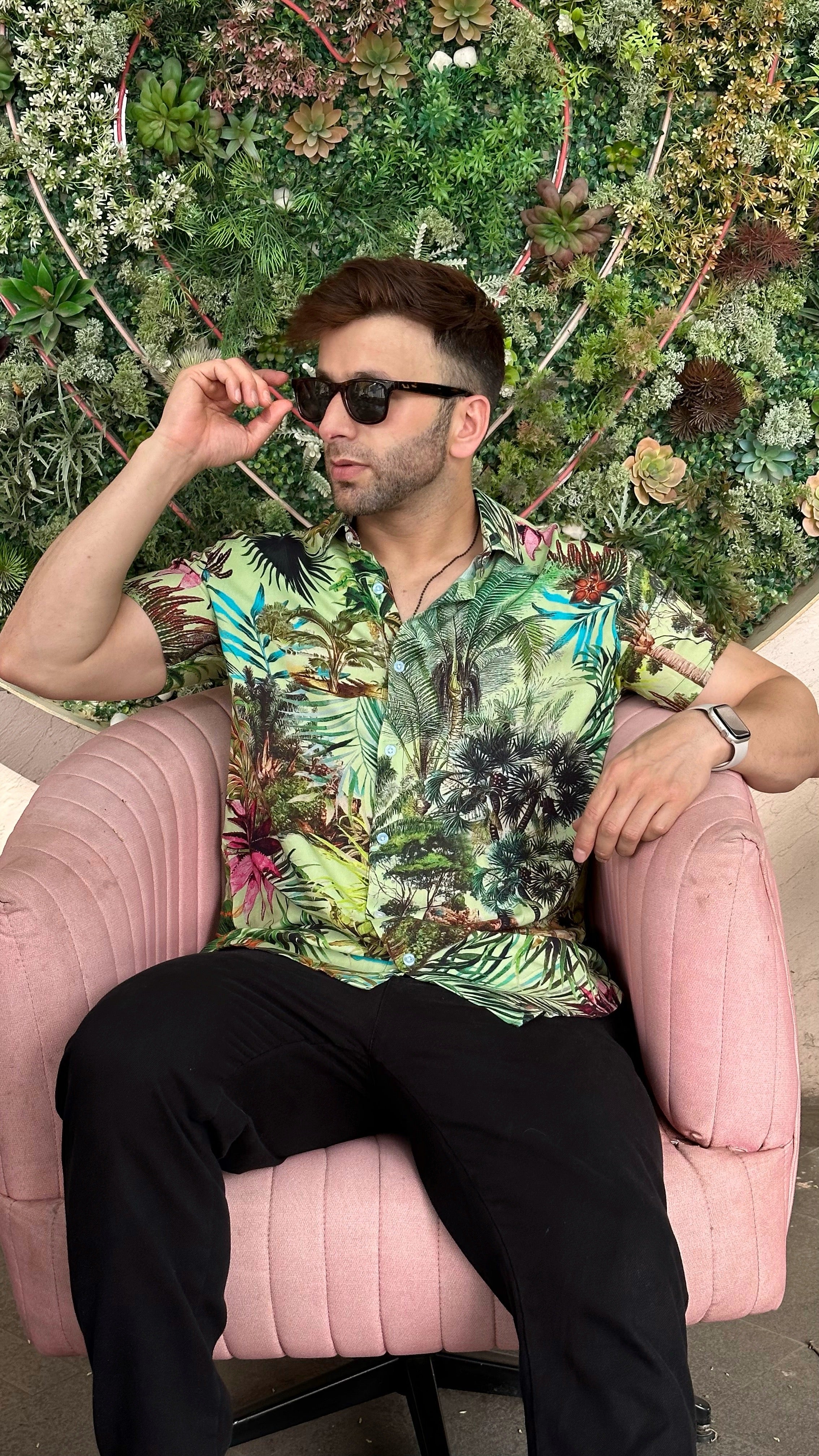 Green Jungle Floral Rayon Shirt