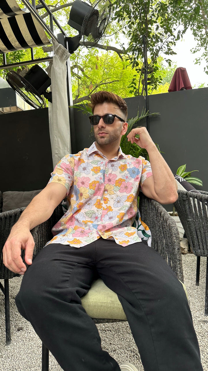 White Floral Rayon Shirt