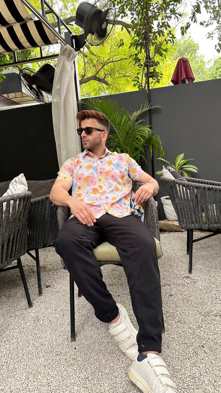 White Floral Rayon Shirt