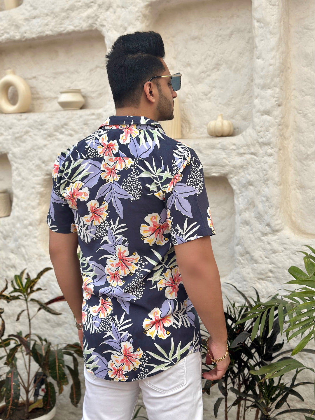 Navy Floral Printed Shirt
