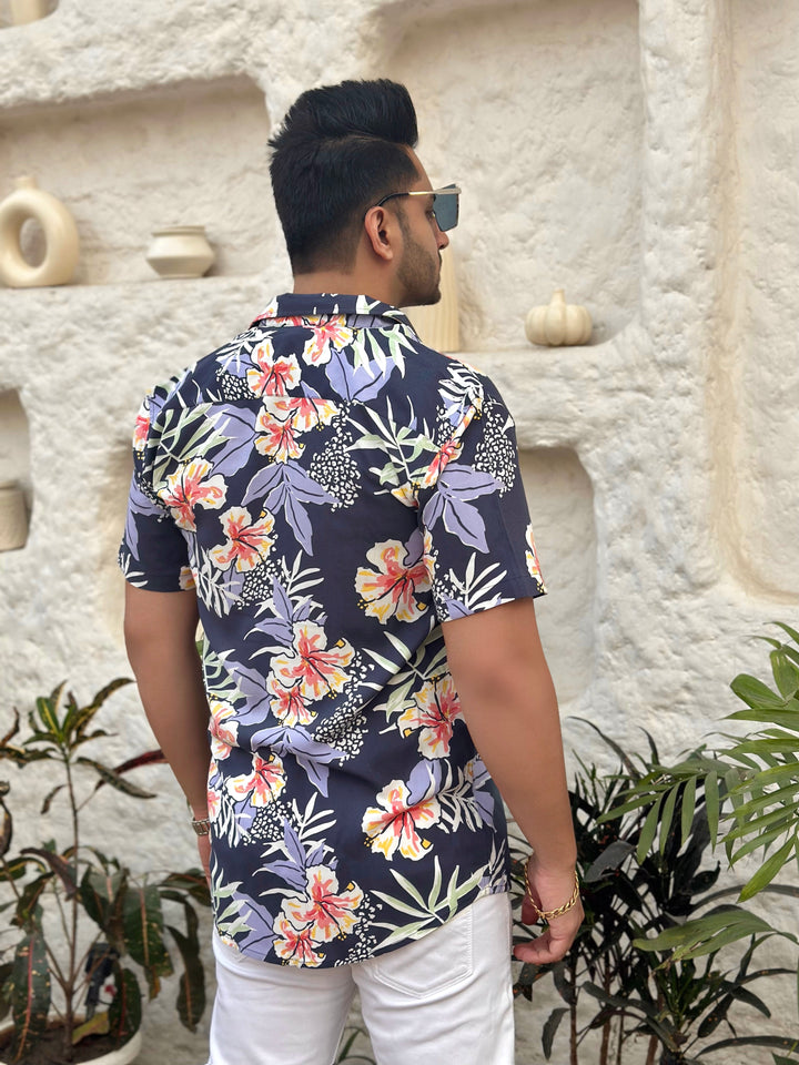 Navy Floral Printed Shirt