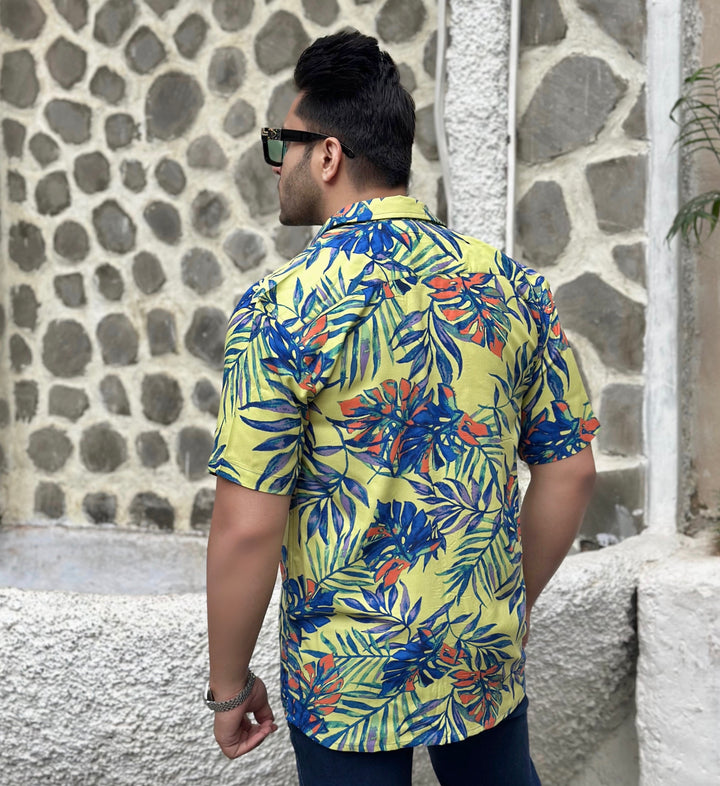 Green Floral Half Sleeve Rayon Shirt