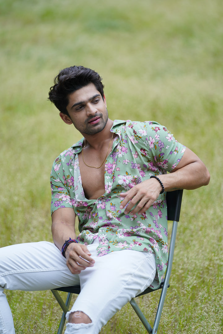Green Floral Printed Shirt