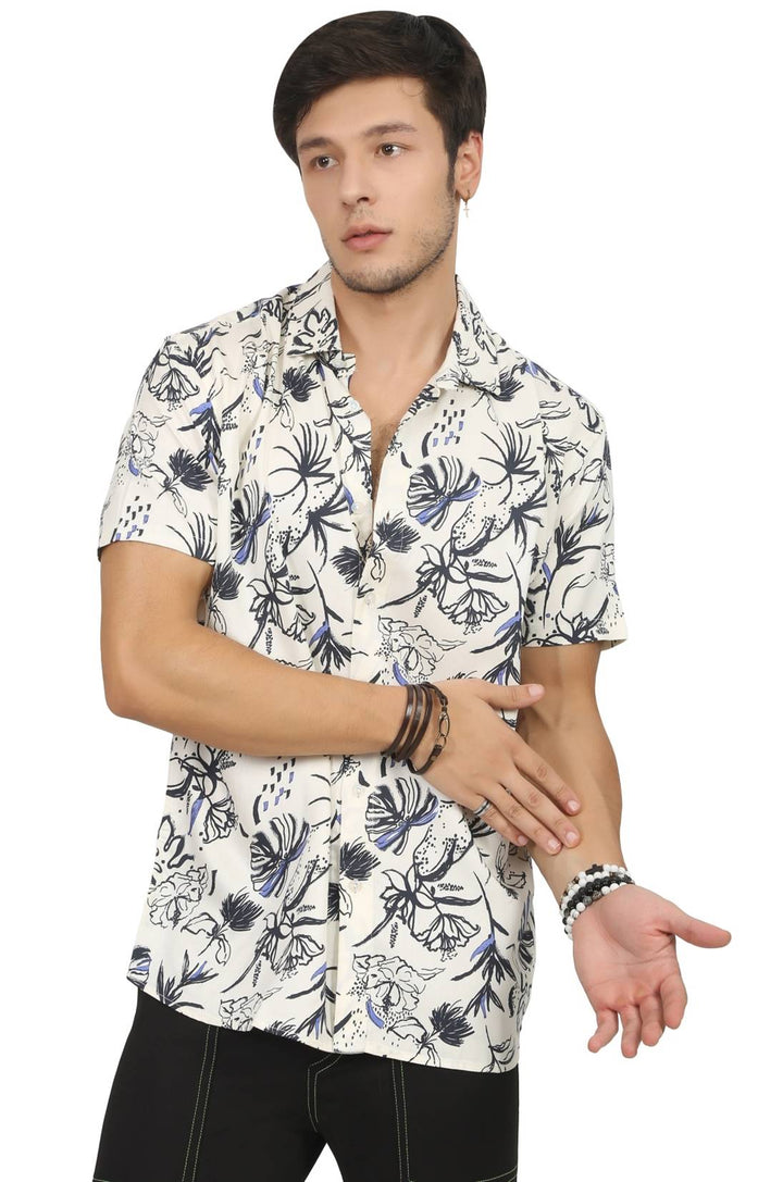 White Floral Rayon Shirt