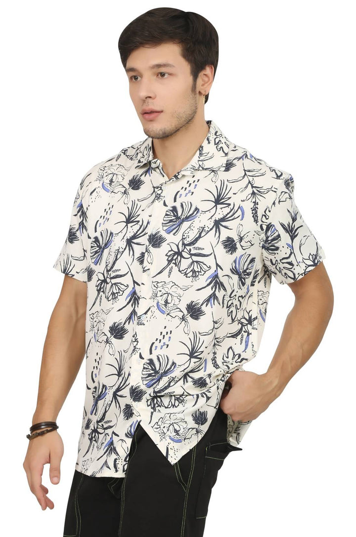 White Floral Rayon Shirt