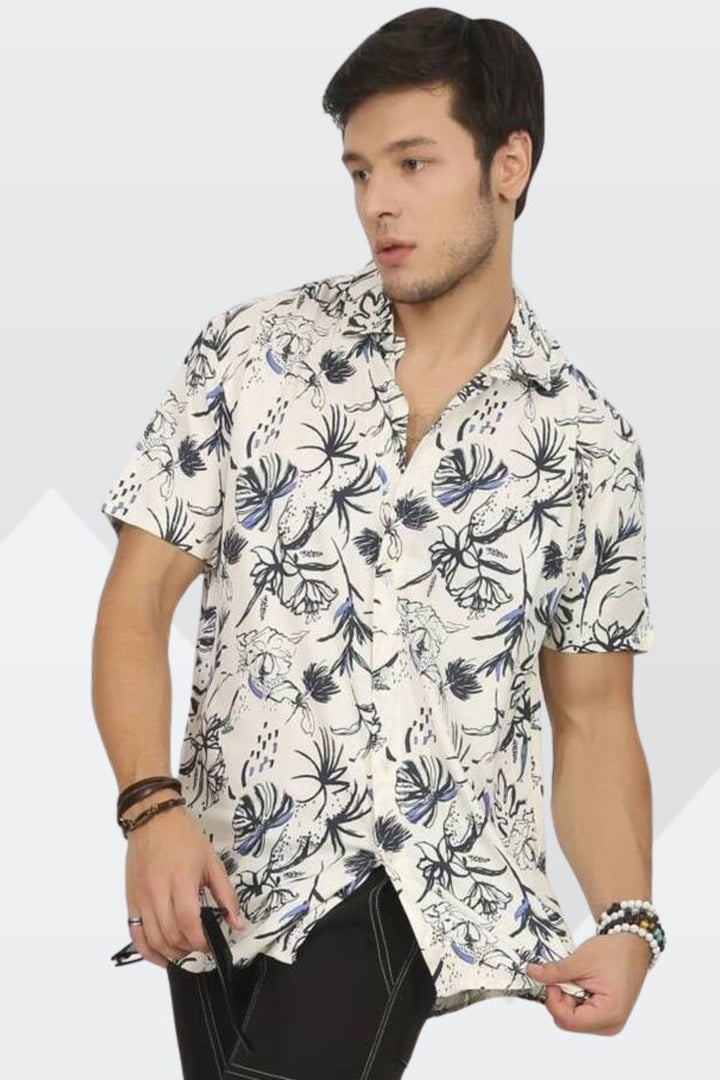 White Floral Rayon Shirt