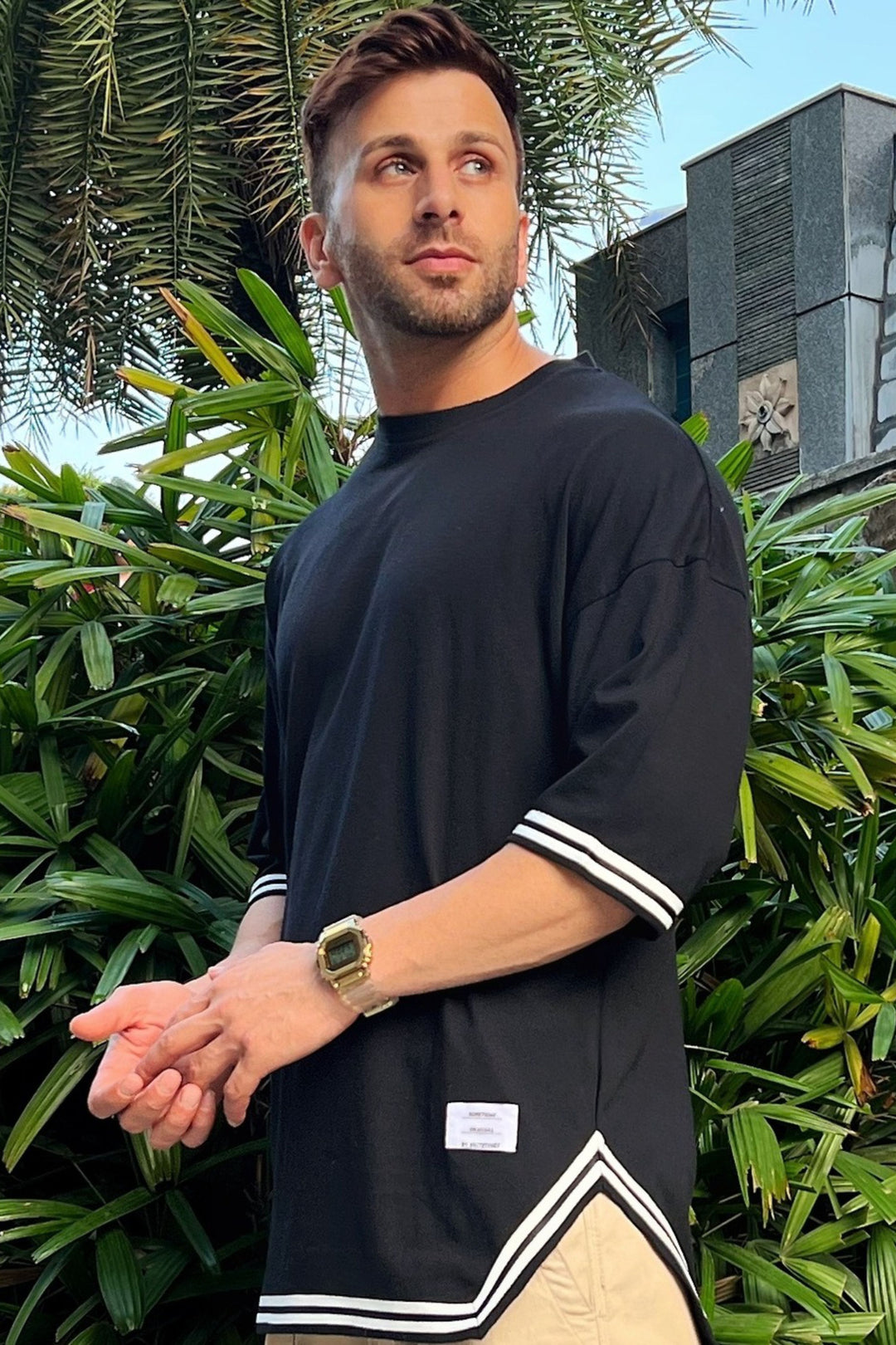 Gritstones Oversized Drop shoulder Black Half Sleeve T-Shirt