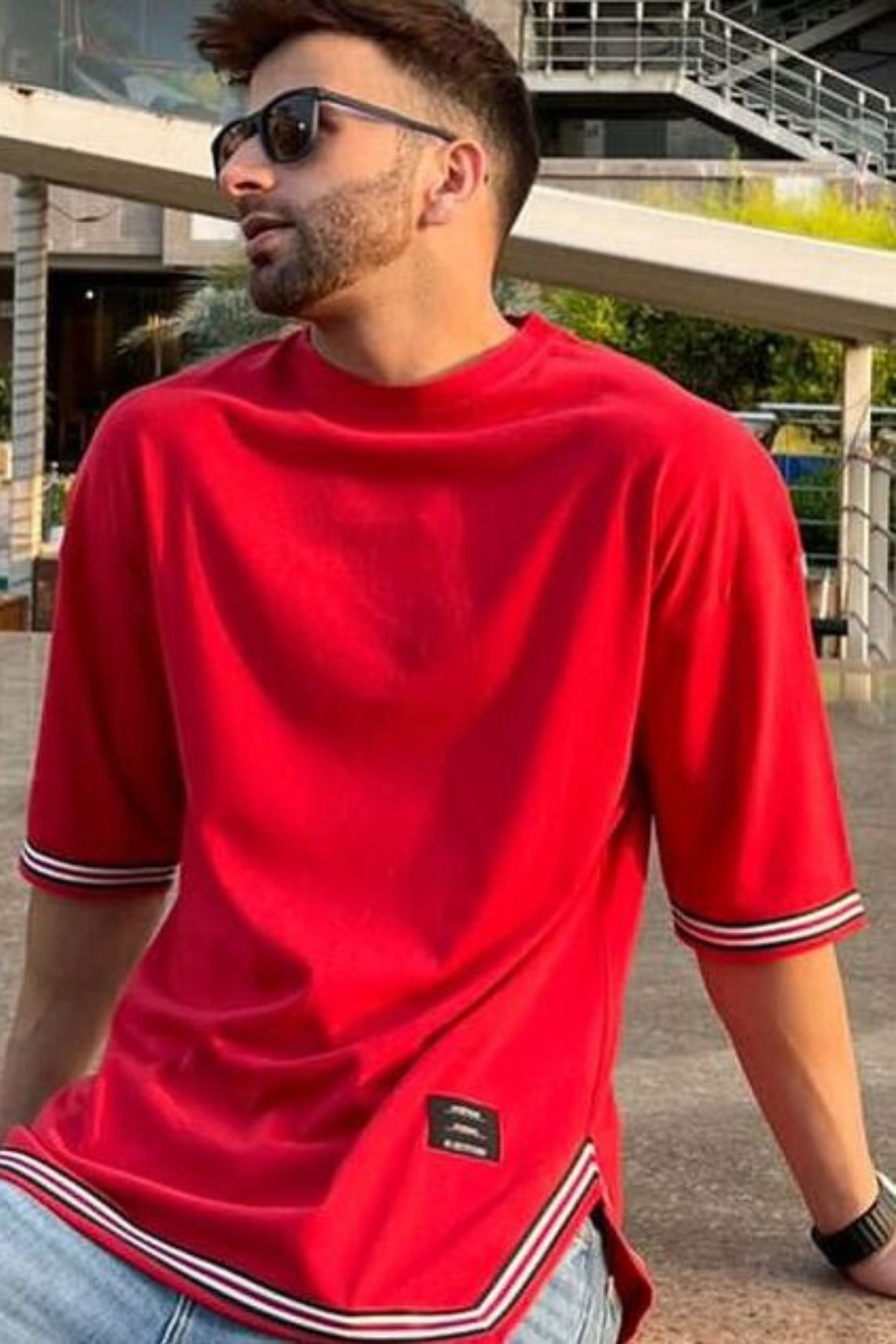 Oversized Drop shoulder Red Half Sleeve T-Shirt