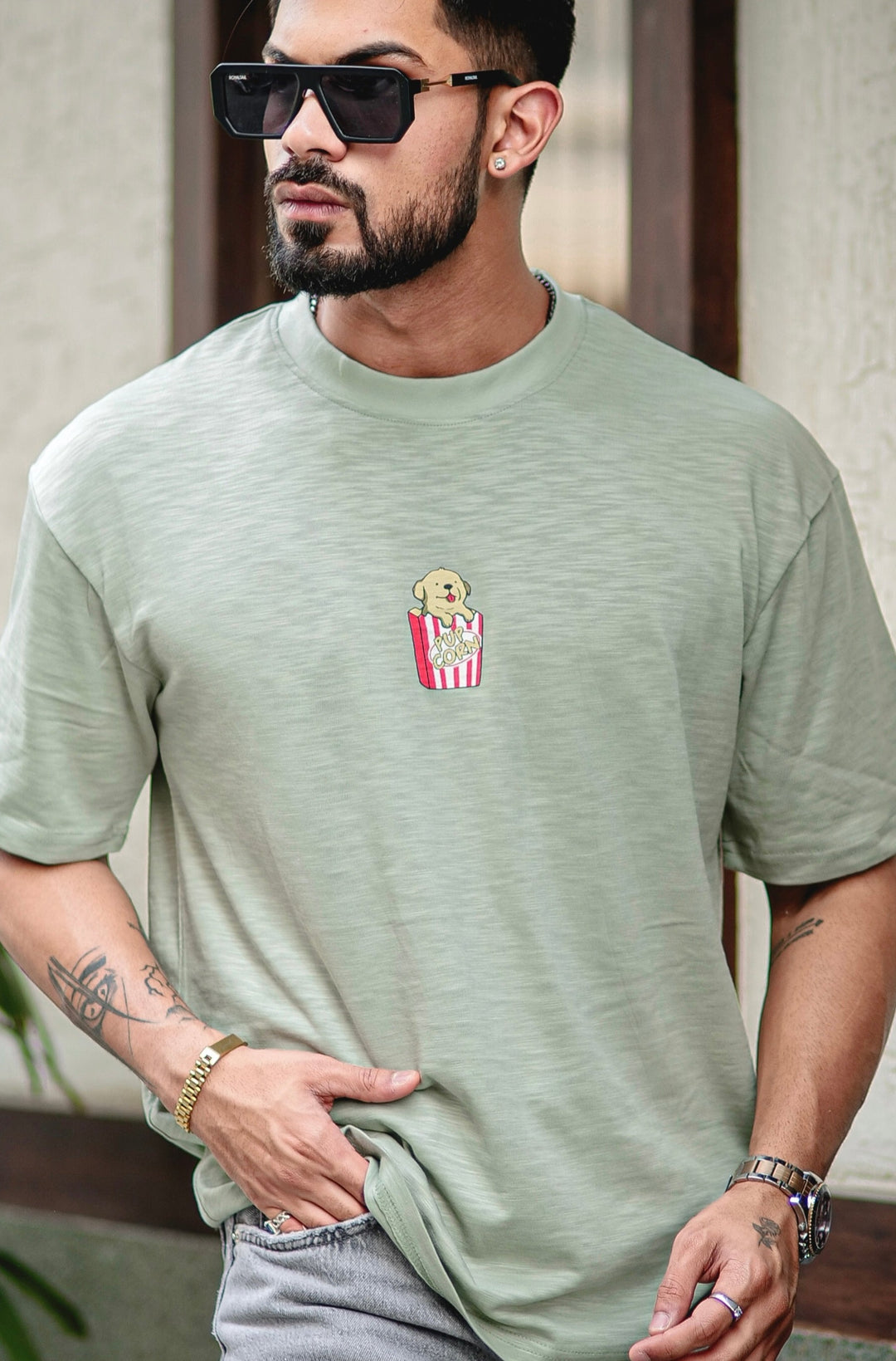 Green "Pop Corn" Oversized Cotton T-Shirt