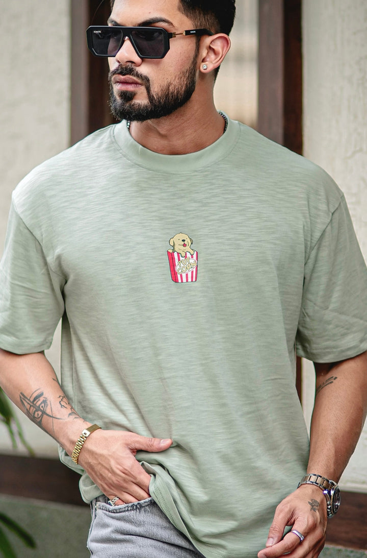 Green "Pop Corn" Oversized Cotton T-Shirt