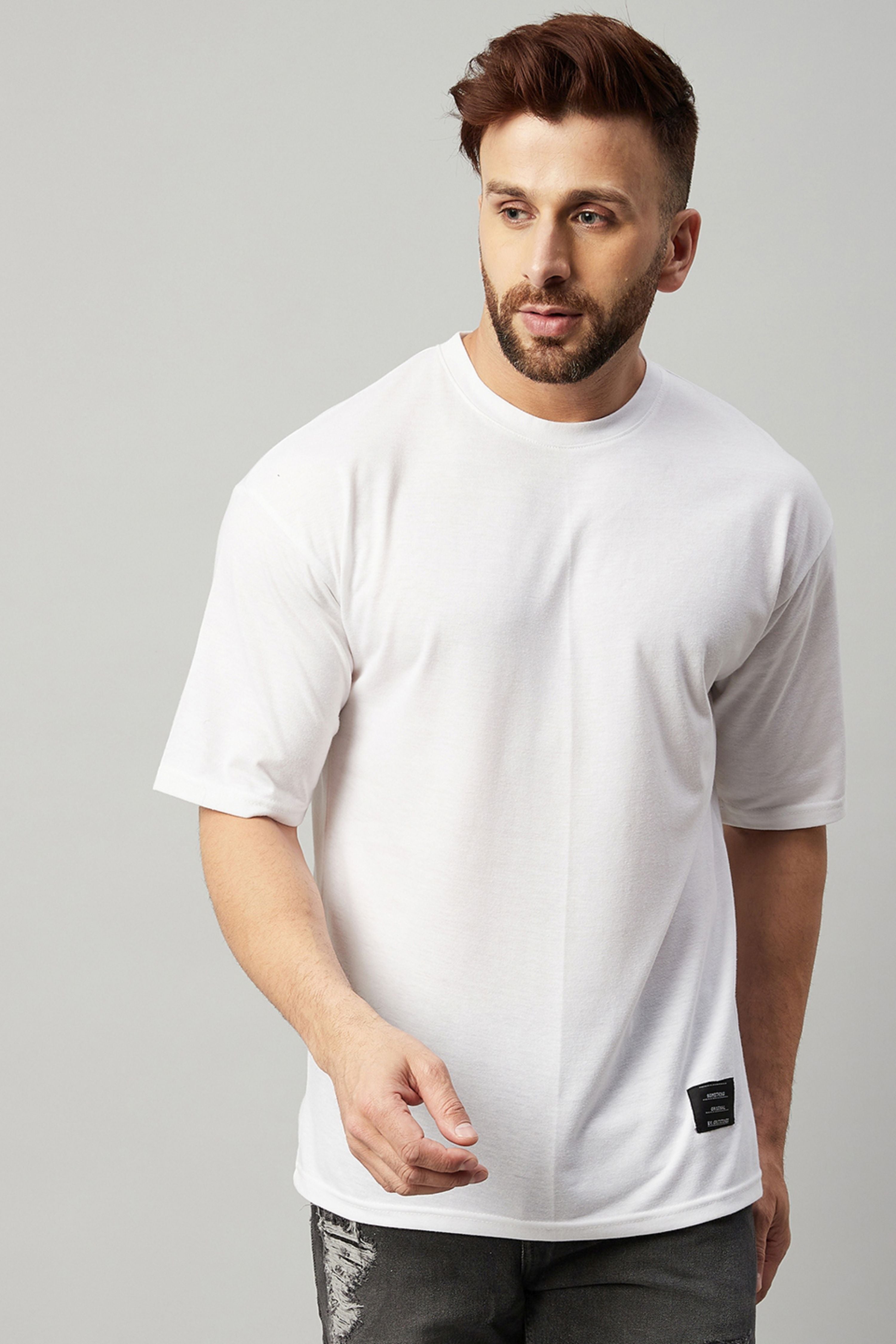 White Half Sleeve Oversized  Solid T-Shirt