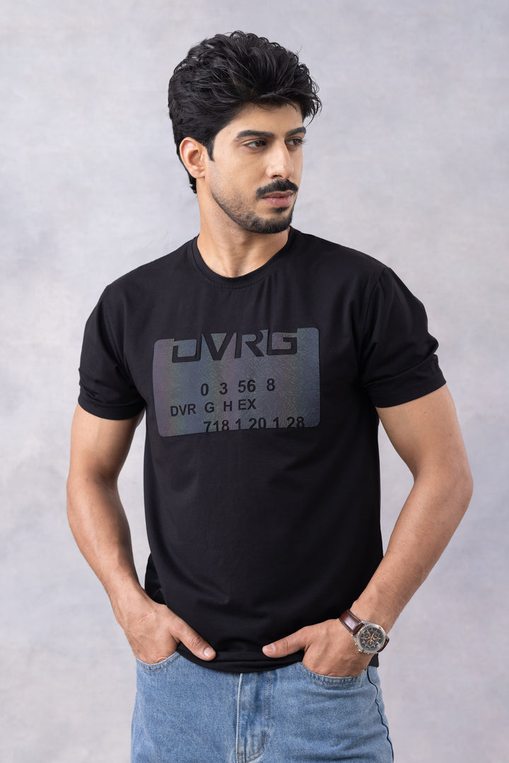 Black Typographic Half Sleeve Round Neck T-Shirt