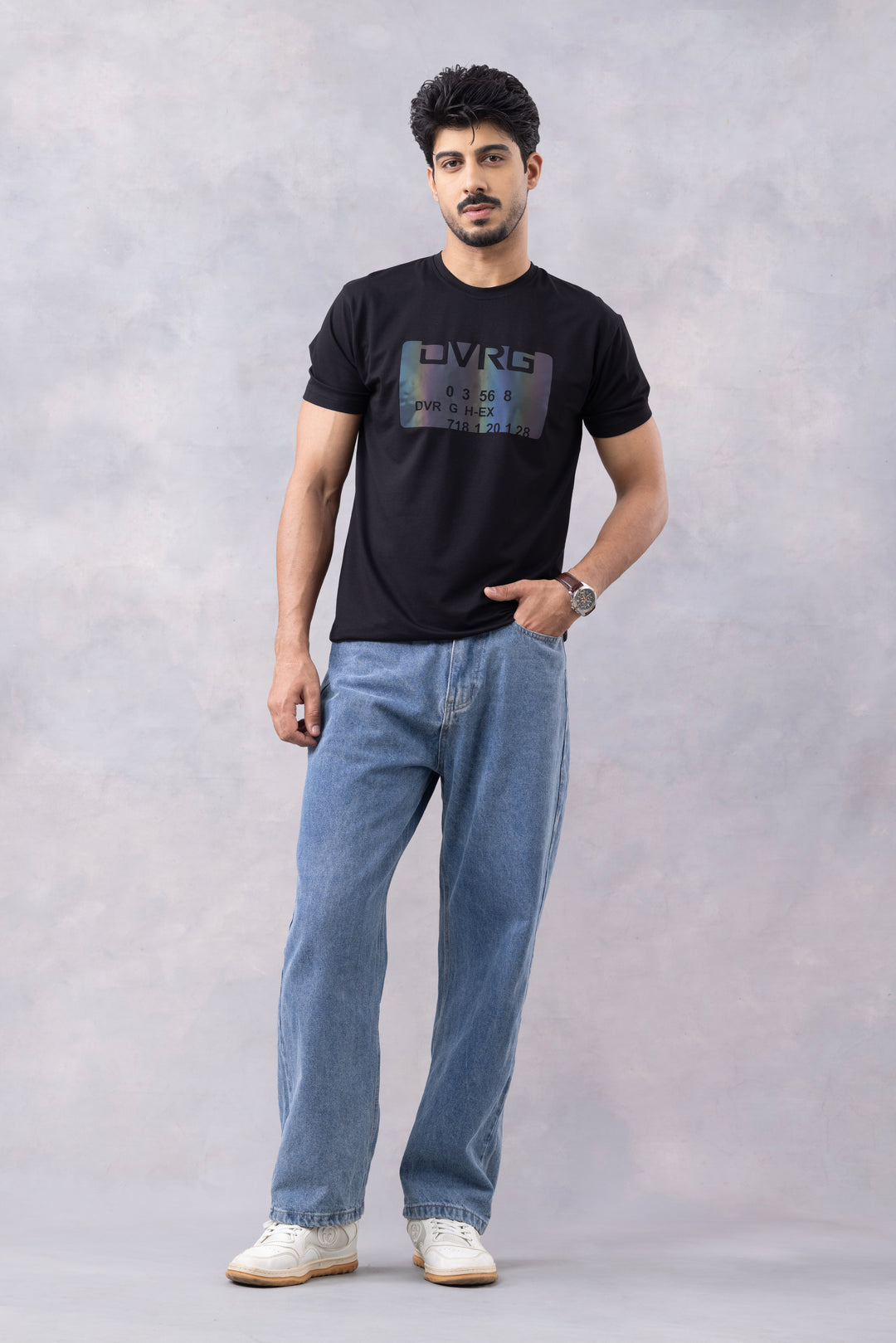 Black Typographic Half Sleeve Round Neck T-Shirt