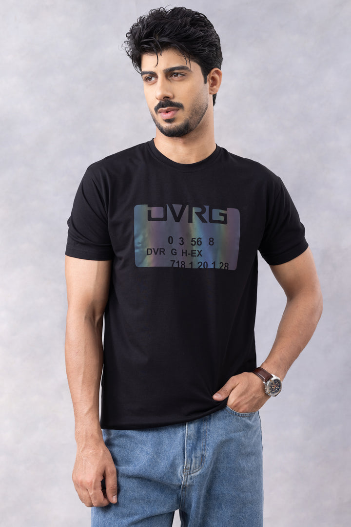 Black Typographic Half Sleeve Round Neck T-Shirt