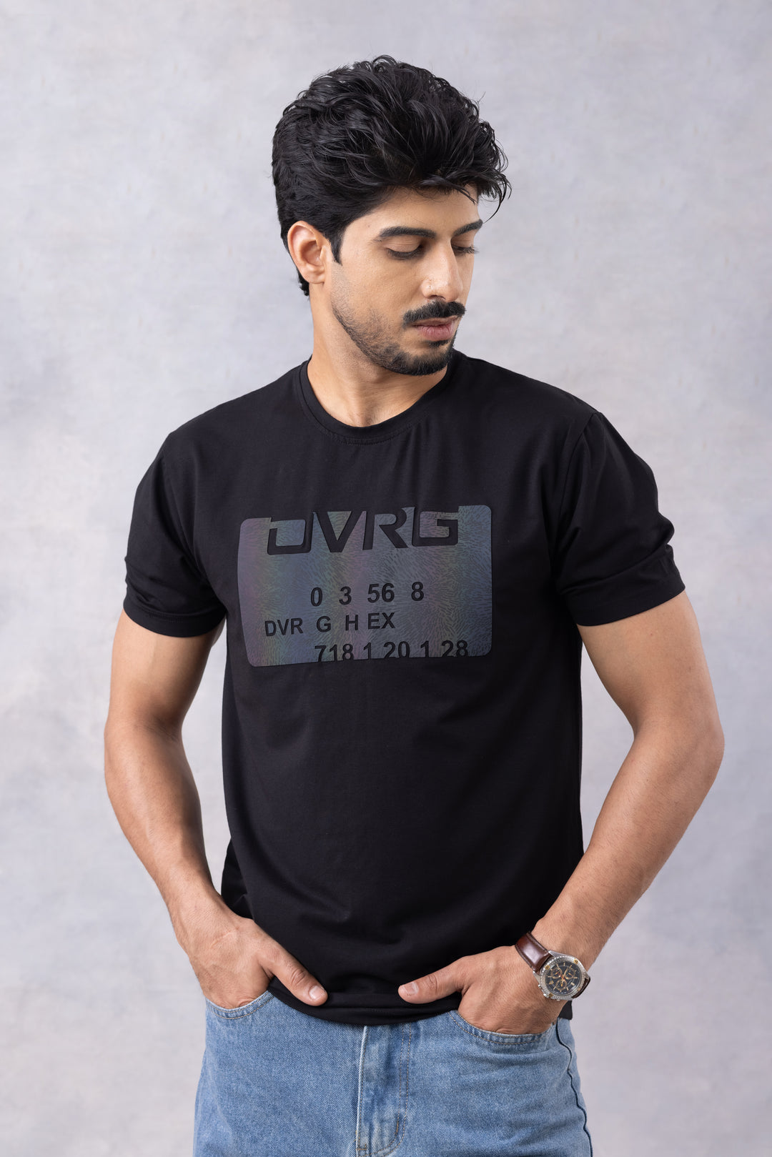 Black Typographic Half Sleeve Round Neck T-Shirt
