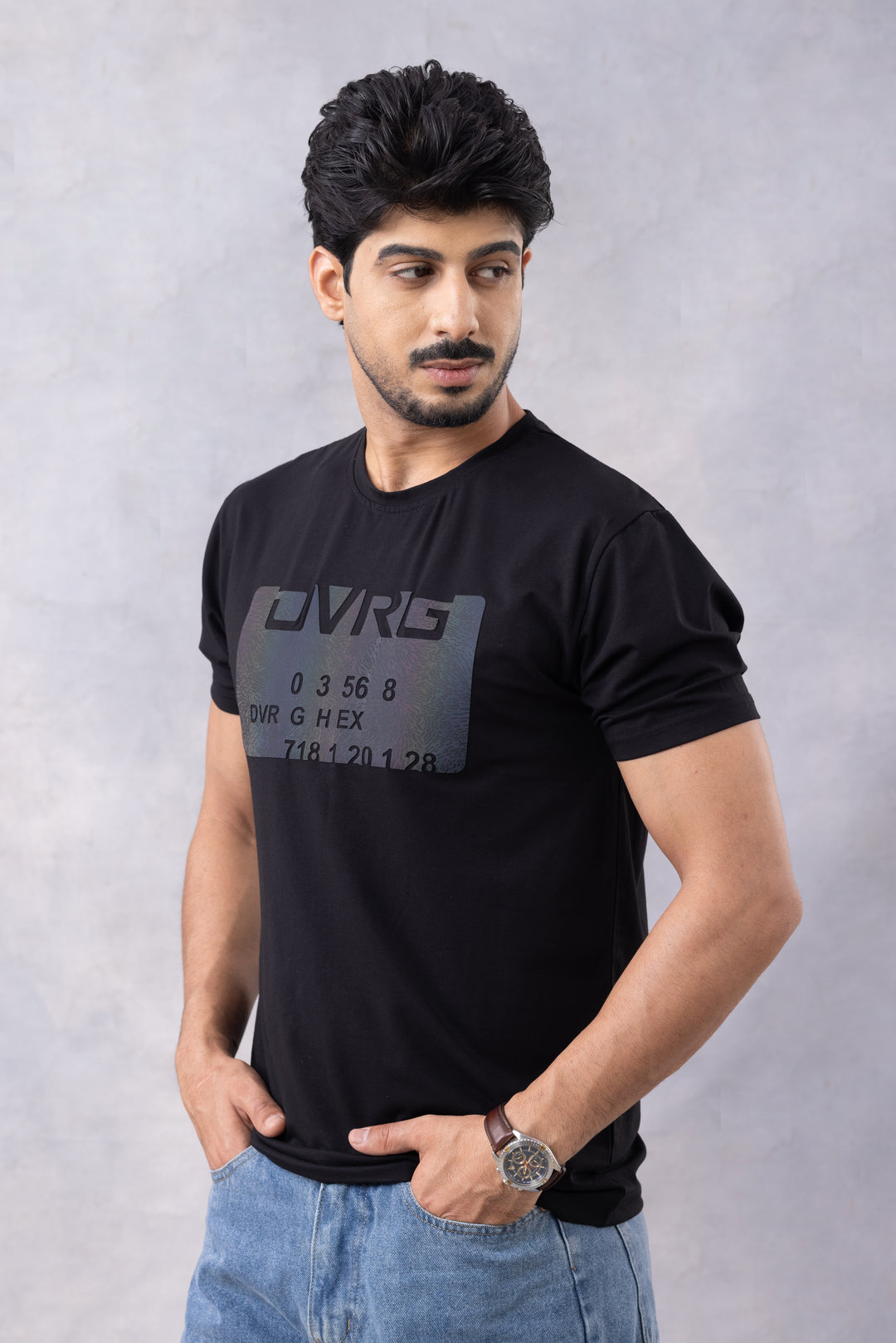 Black Typographic Half Sleeve Round Neck T-Shirt