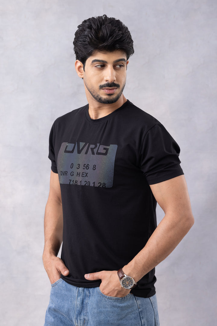 Black Typographic Half Sleeve Round Neck T-Shirt