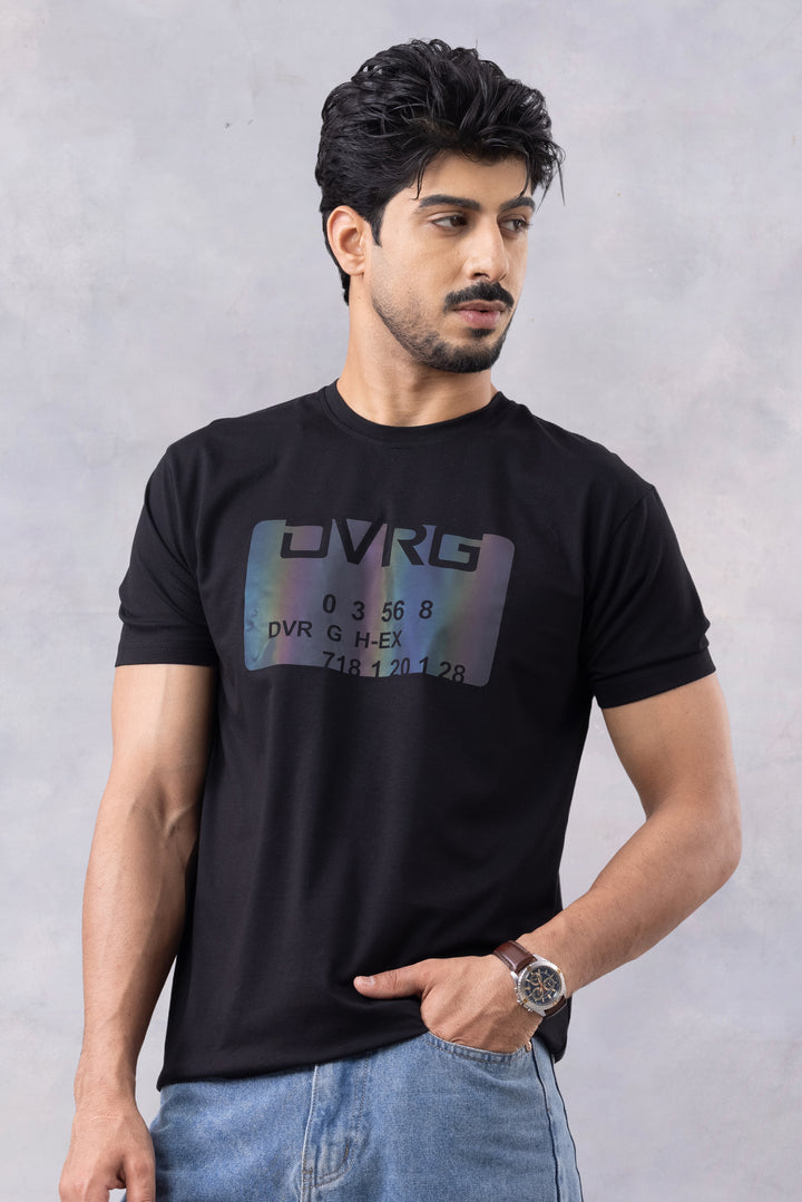 Black Typographic Half Sleeve Round Neck T-Shirt