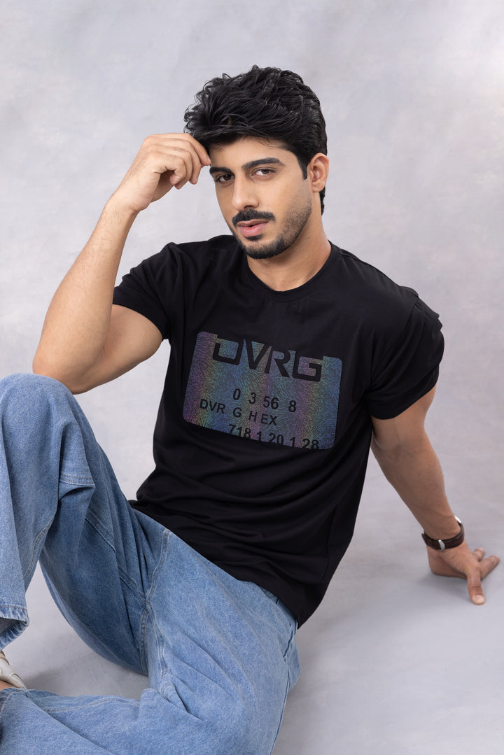 Black Typographic Half Sleeve Round Neck T-Shirt