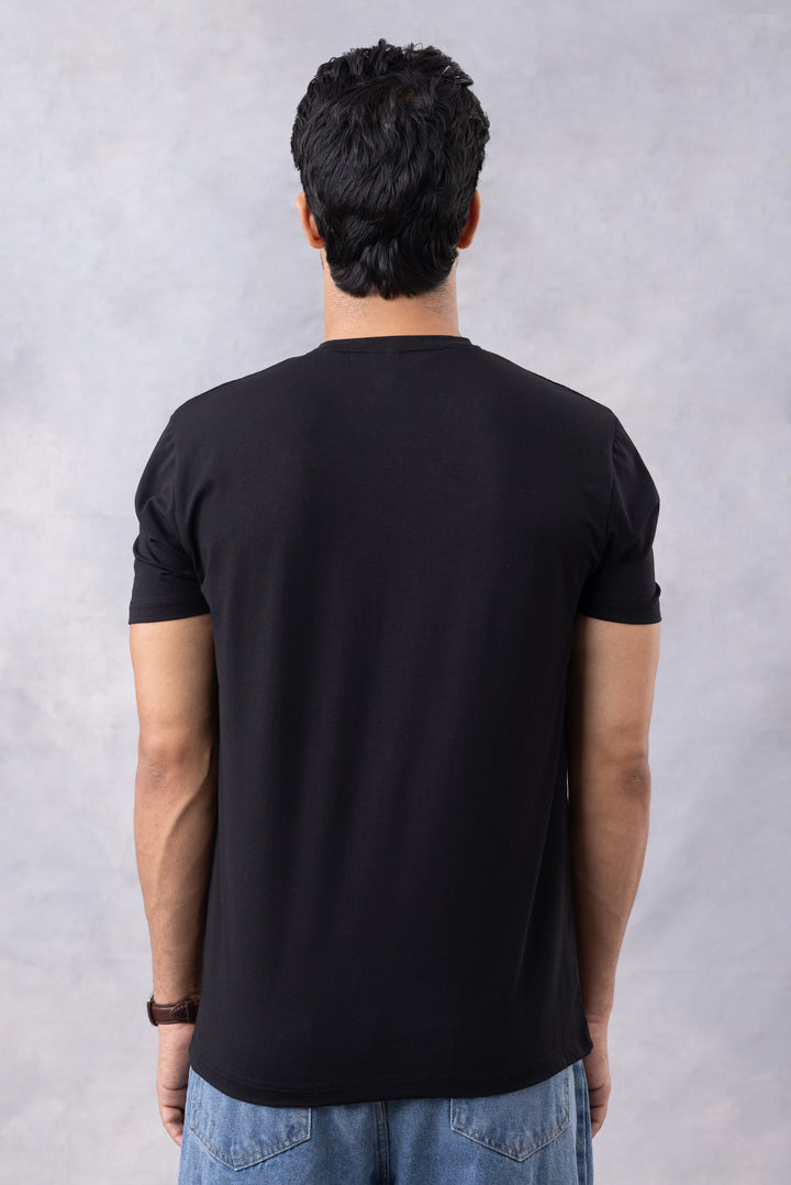 Black Typographic Half Sleeve Round Neck T-Shirt