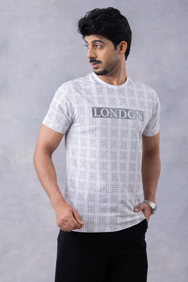 White "London" Half Sleeve Round Neck T-Shirt