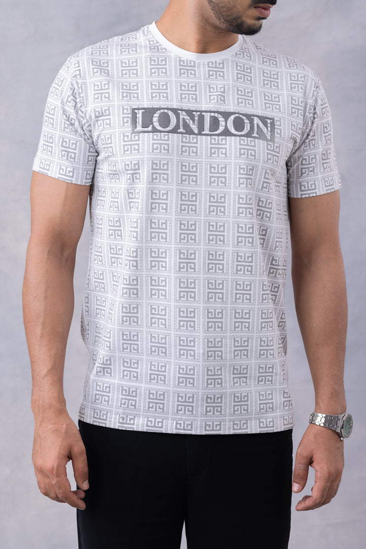 White "London" Half Sleeve Round Neck T-Shirt