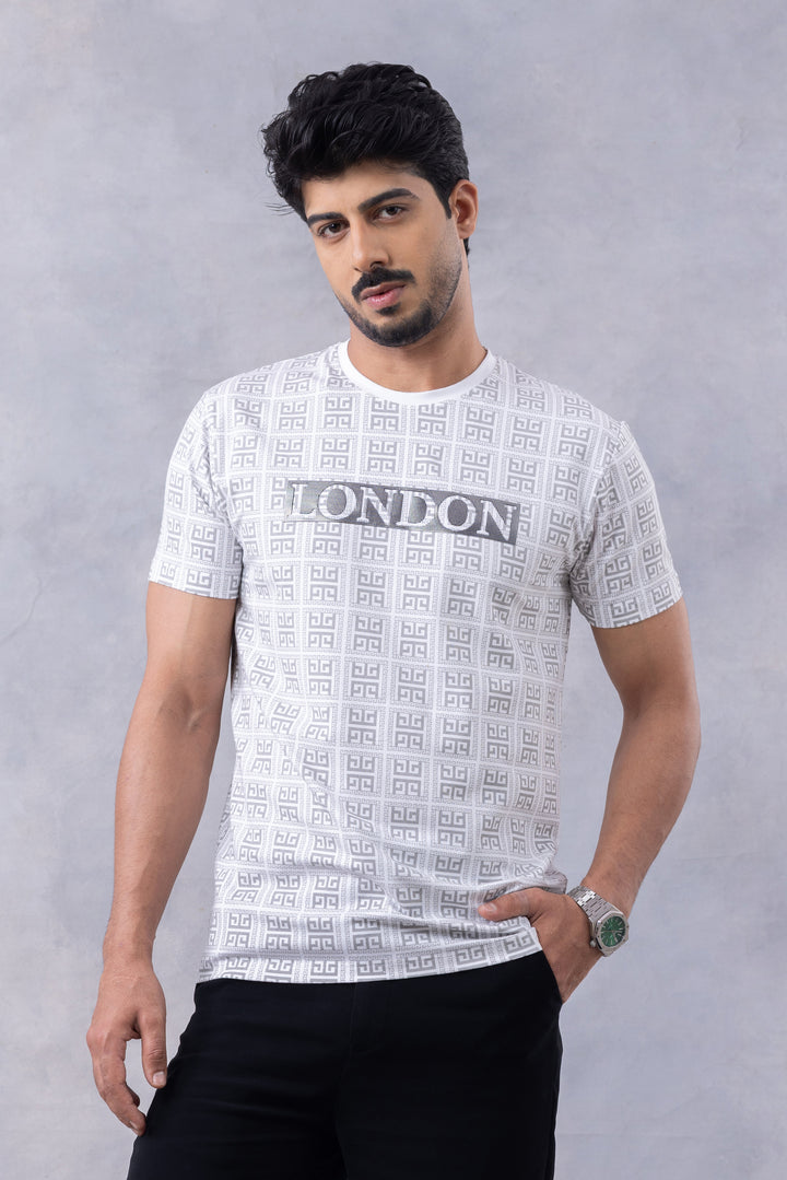 White "London" Half Sleeve Round Neck T-Shirt