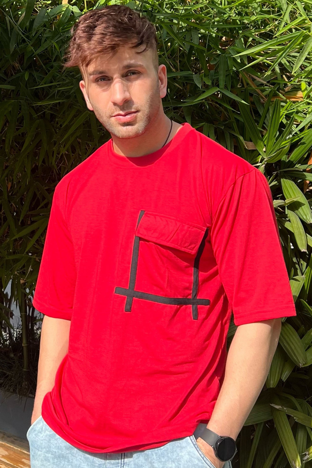 Red Oversized Pocket T-Shirt