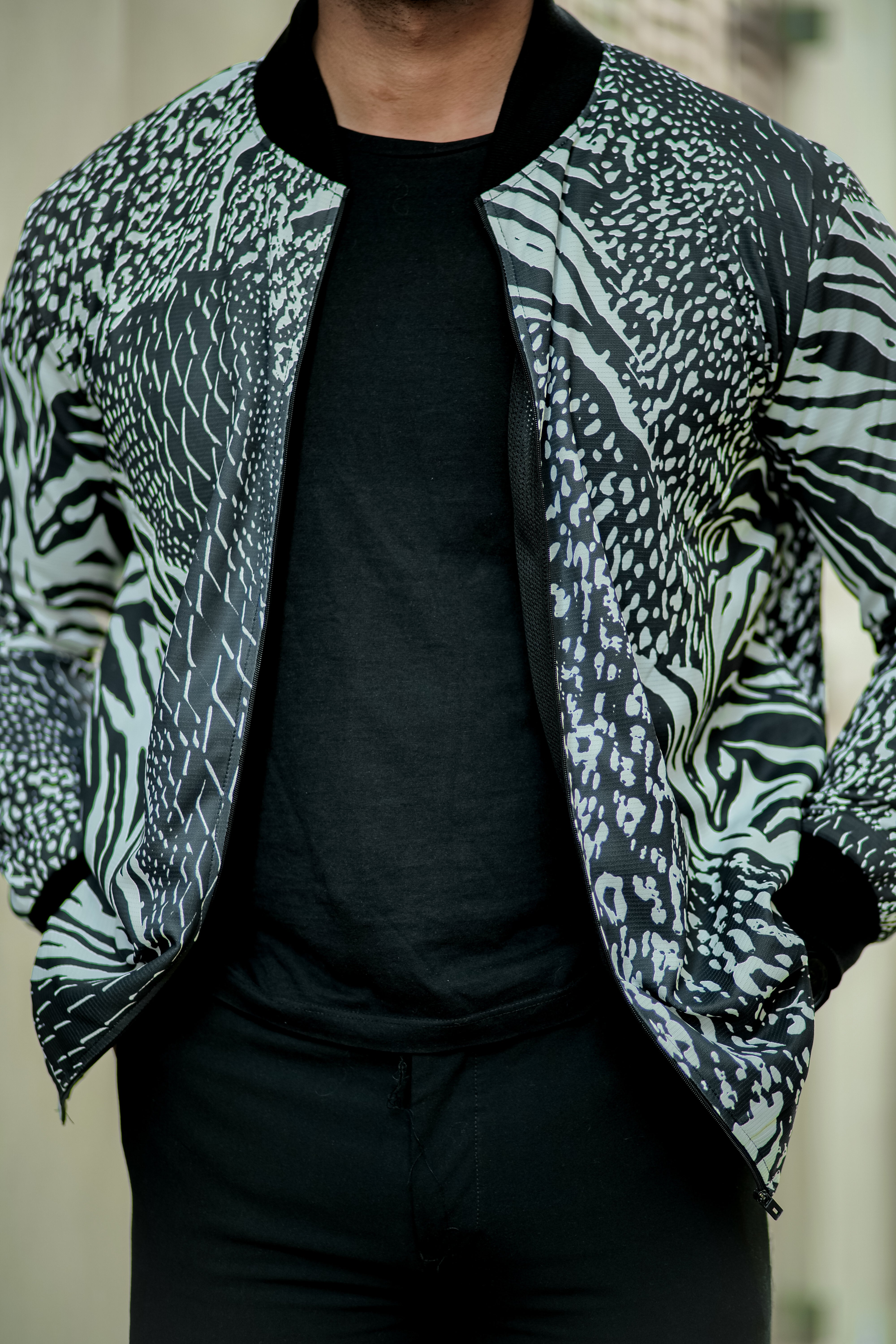 Black "Digital Print" Bomber Jacket