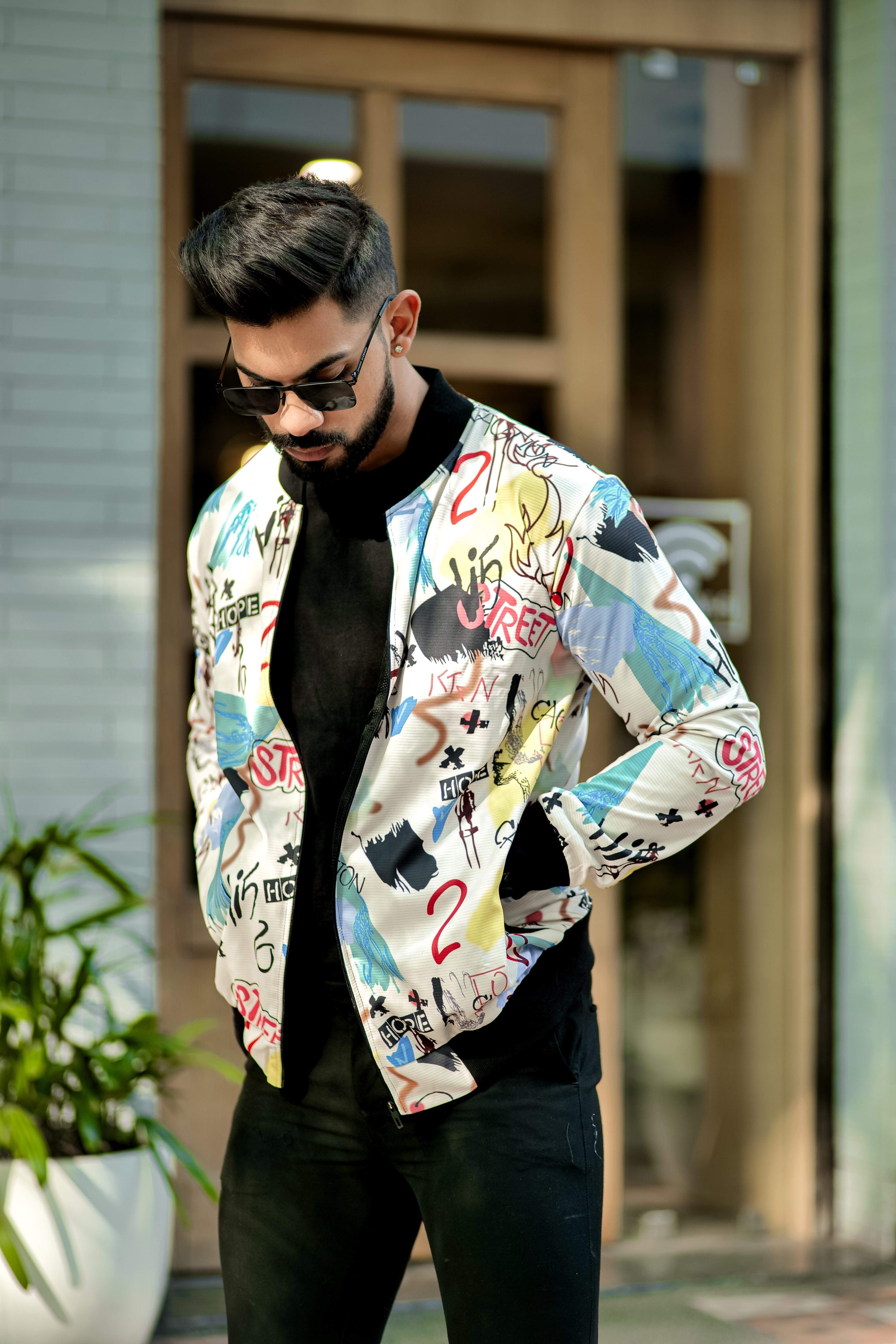 Cream "Typography" Bomber Jacket