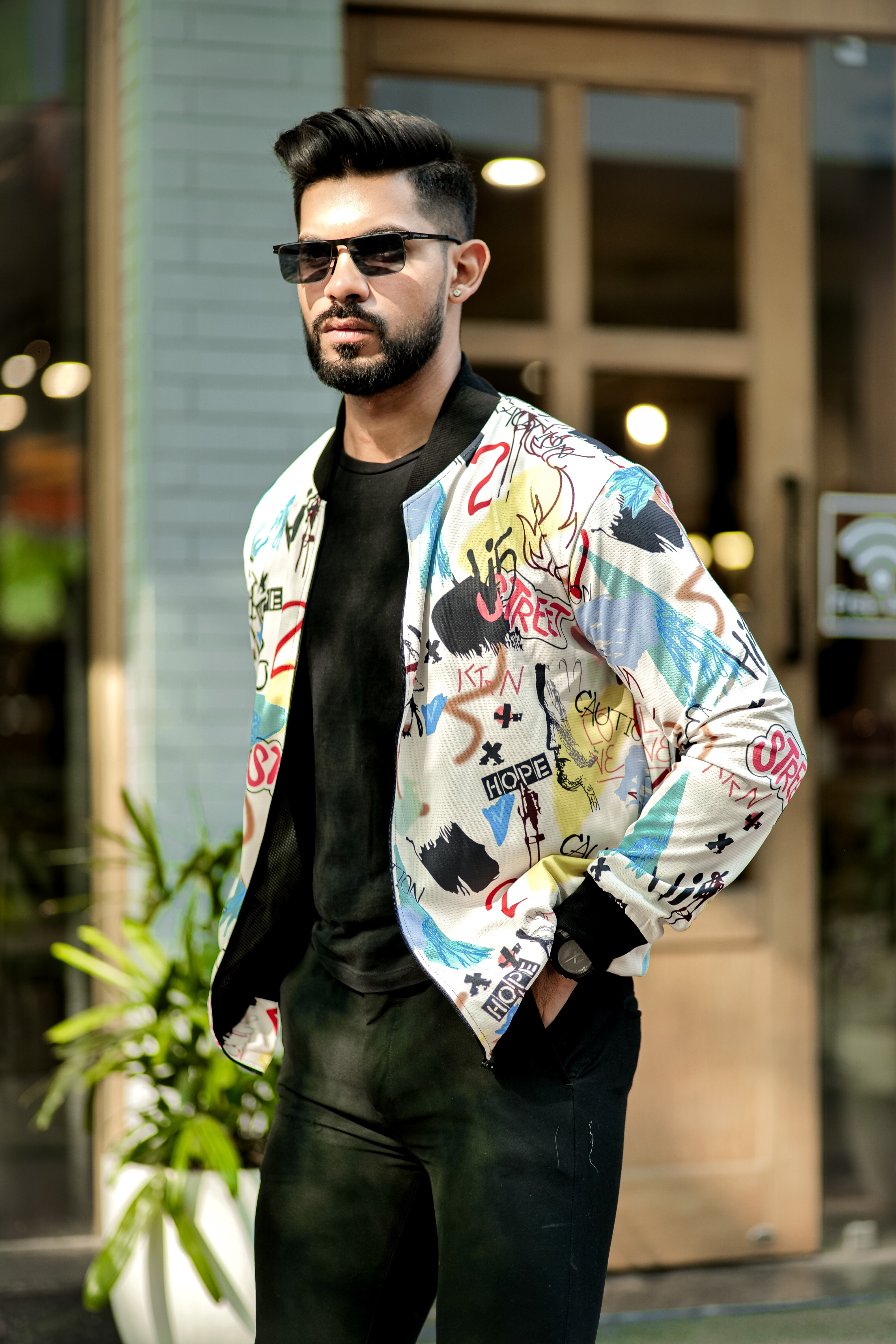 Cream "Typography" Bomber Jacket