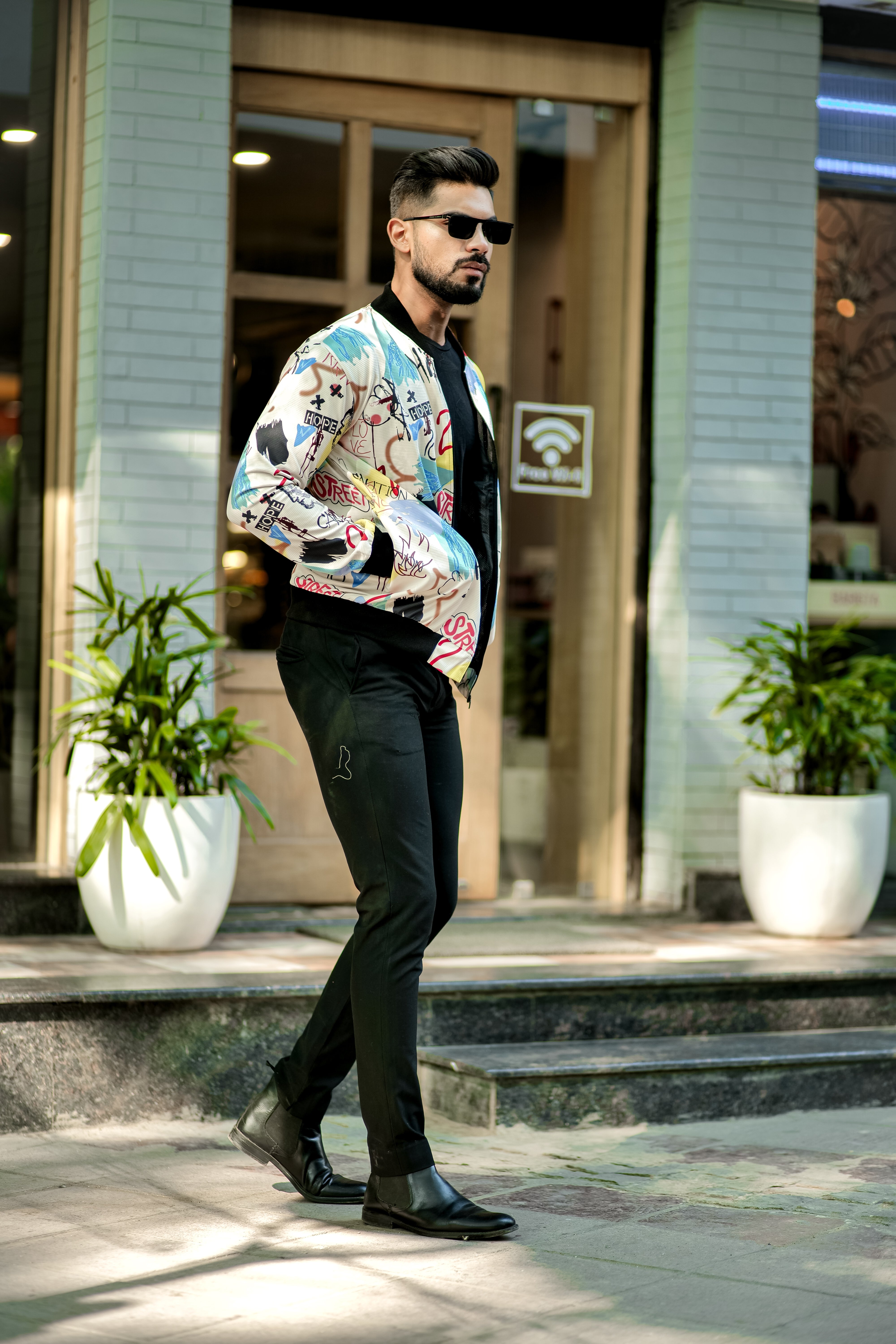 Cream "Typography" Bomber Jacket