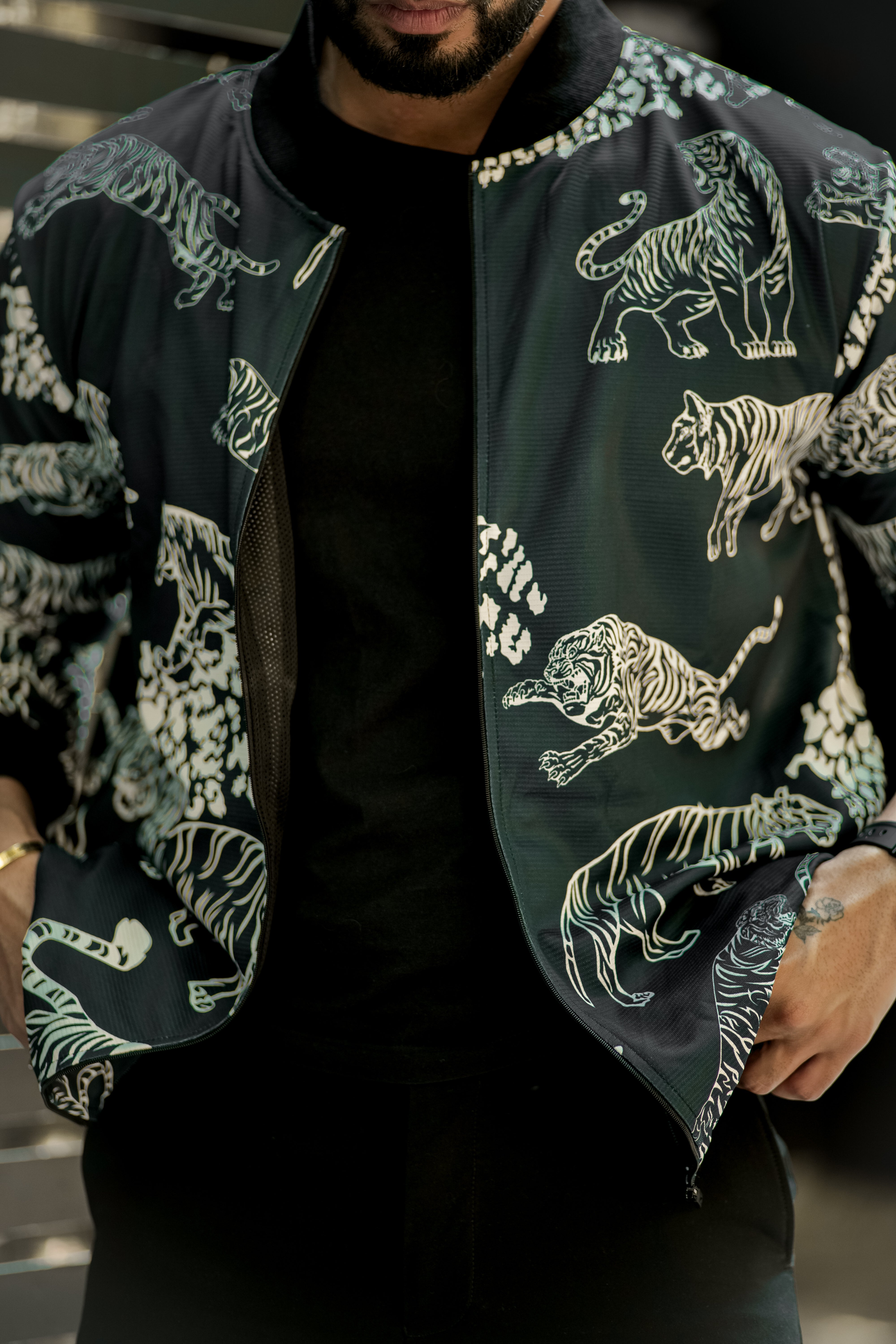 Dark Grey "Tiger Print" Bomber Jacket