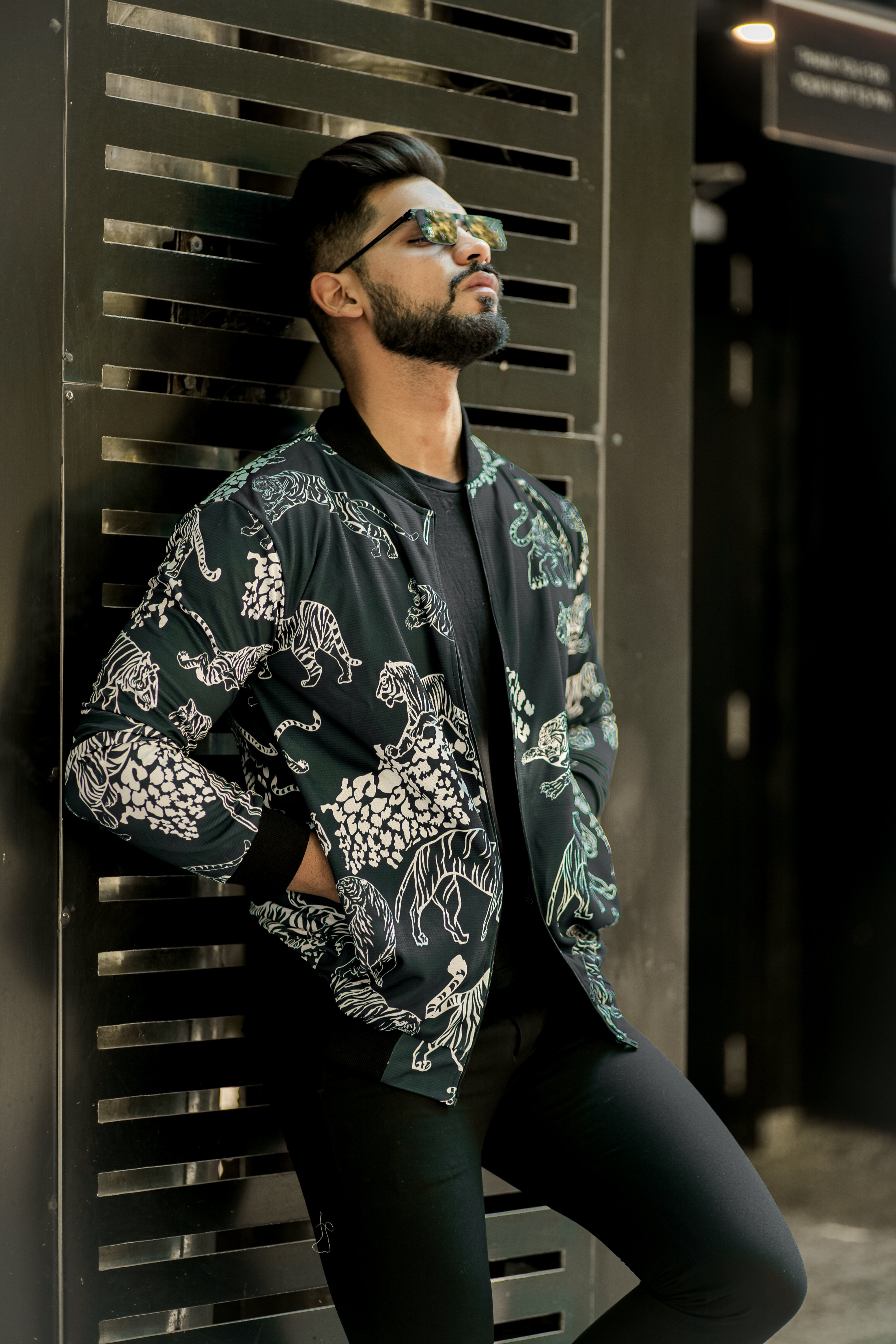 Dark Grey "Tiger Print" Bomber Jacket