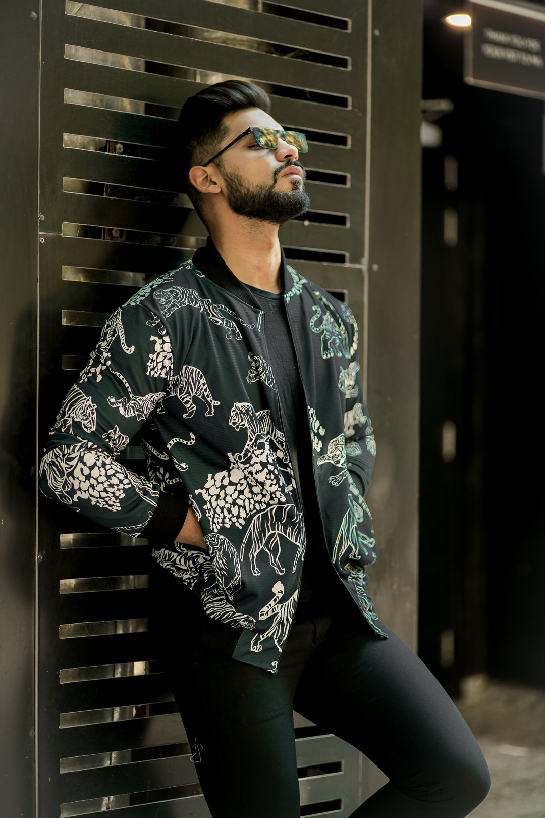 Dark Grey "Tiger Print" Bomber Jacket