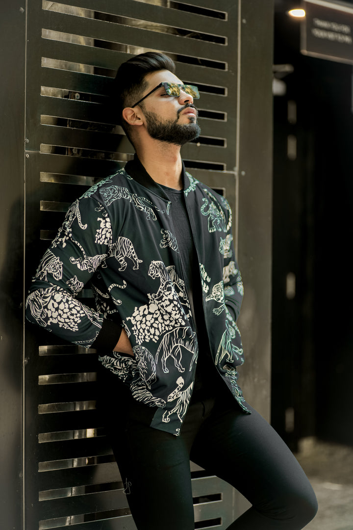 Dark Grey "Tiger Print" Bomber Jacket