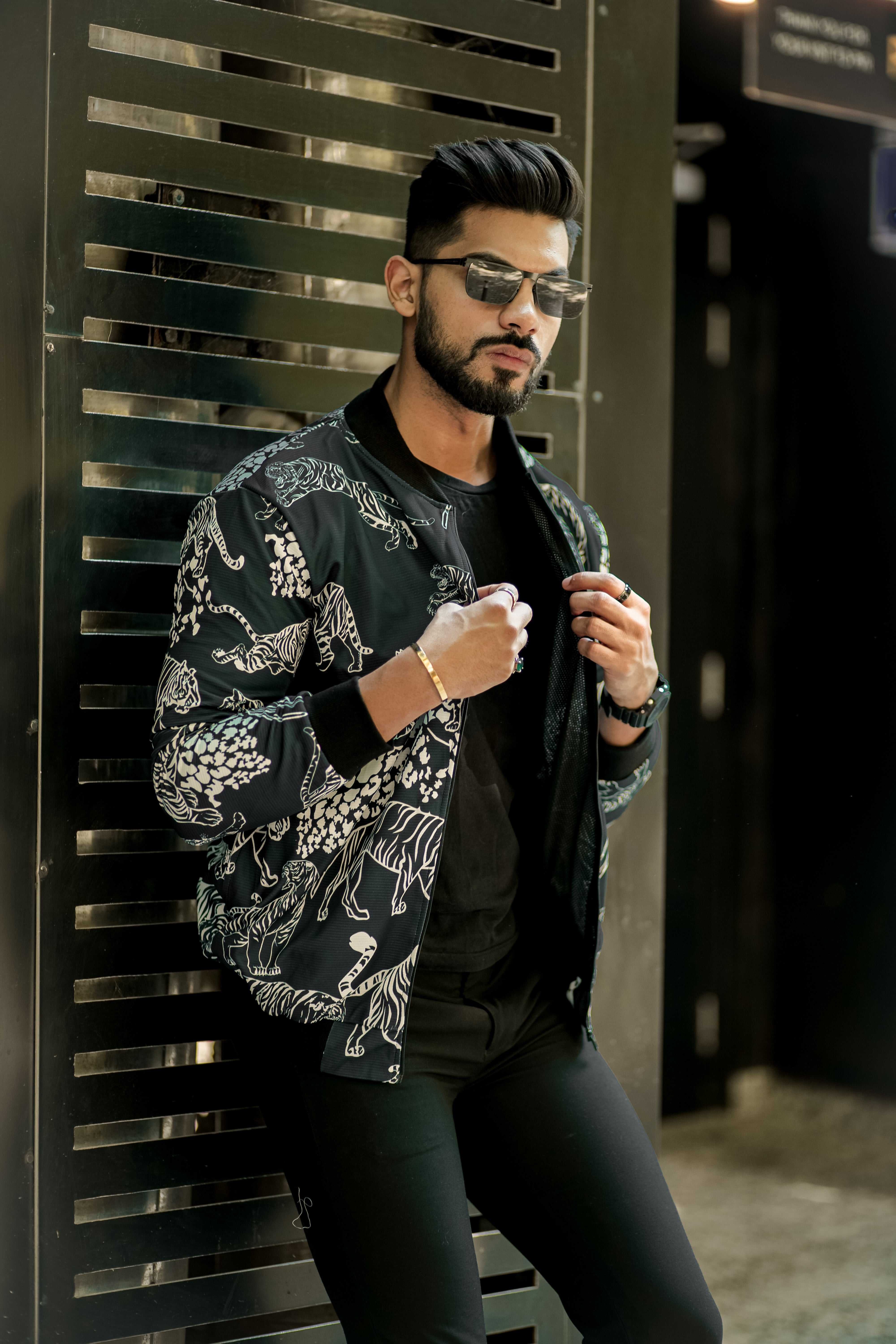 Dark Grey "Tiger Print" Bomber Jacket