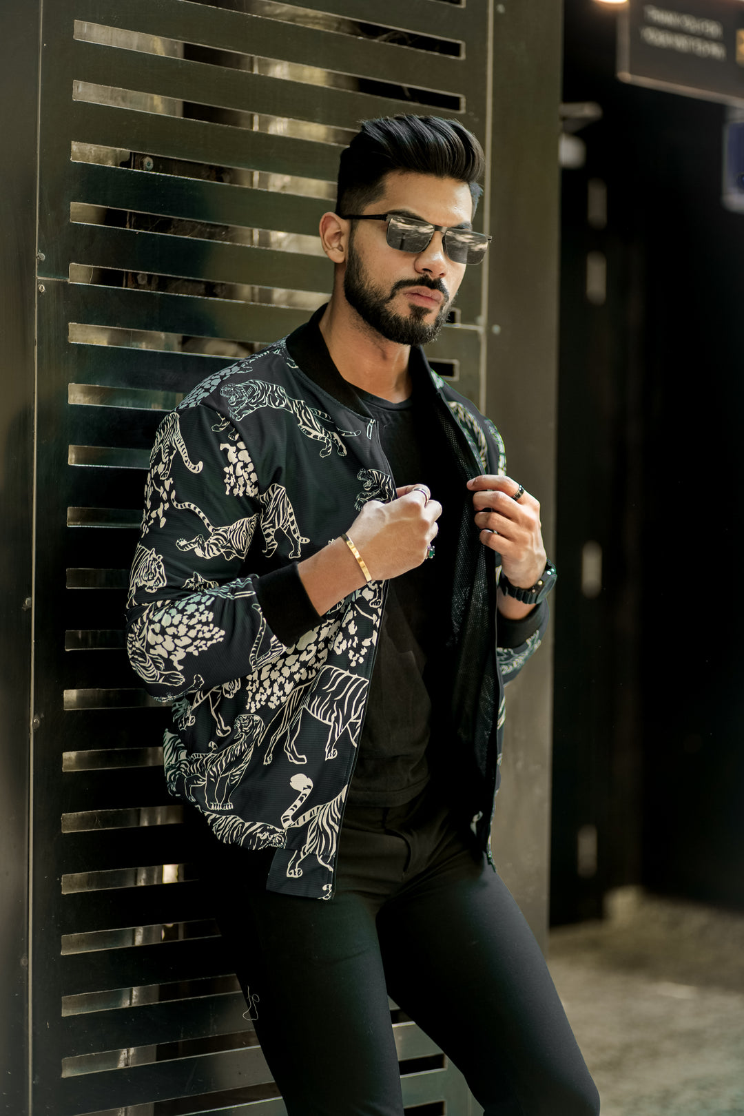 Dark Grey "Tiger Print" Bomber Jacket