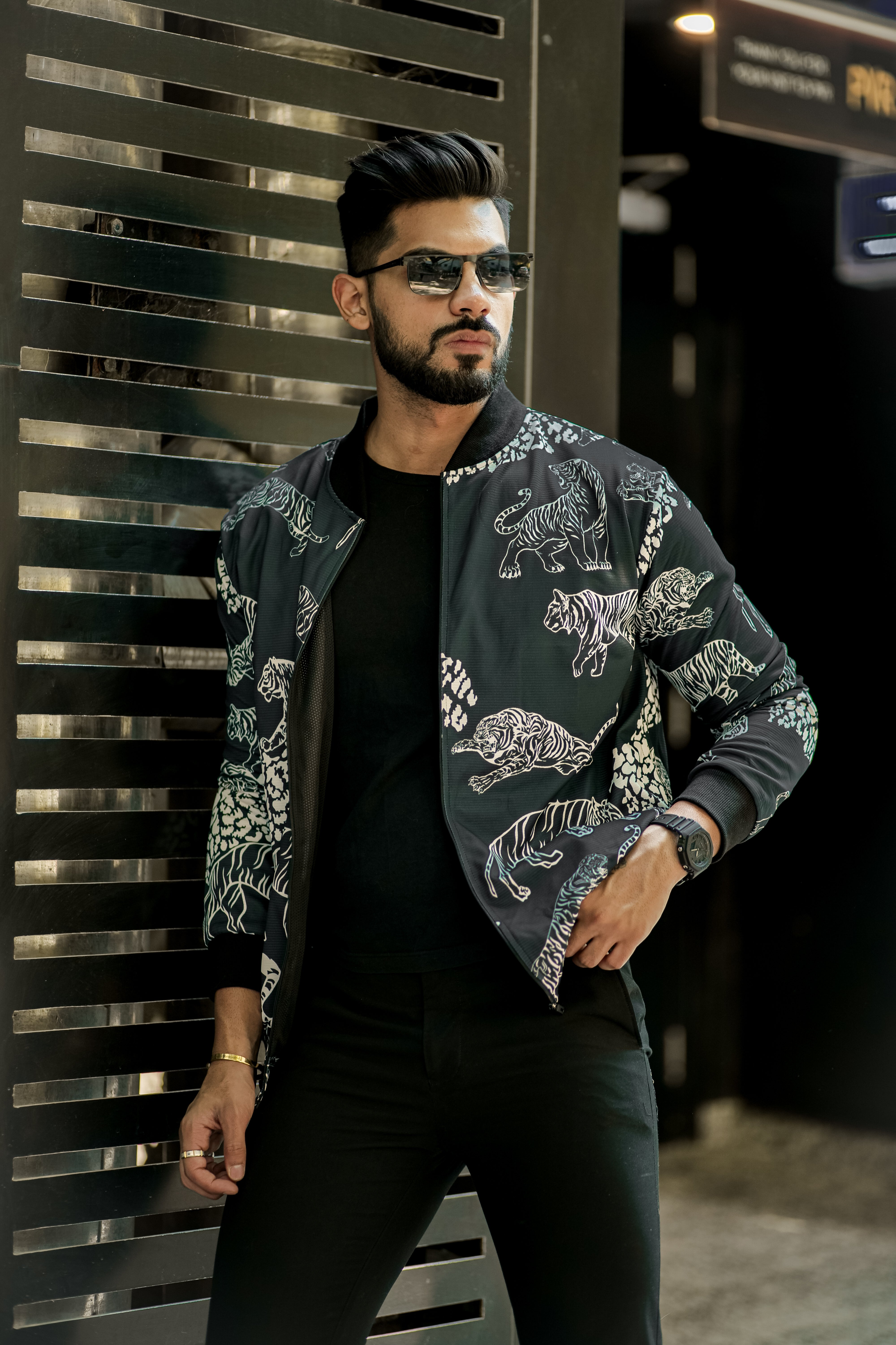 Dark Grey "Tiger Print" Bomber Jacket