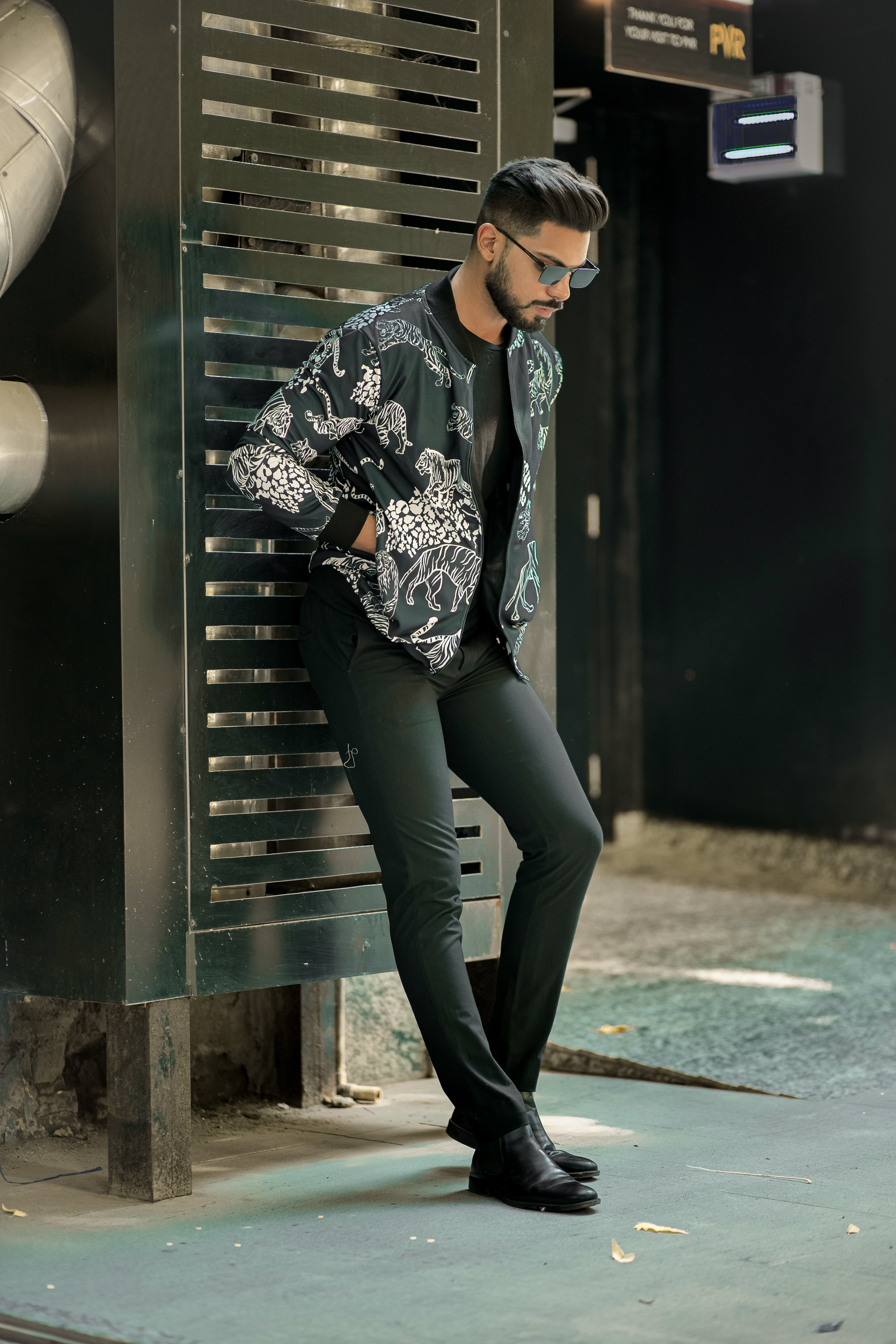 Dark Grey "Tiger Print" Bomber Jacket
