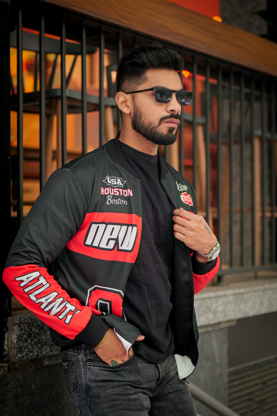 Black Red "New York" Bomber Jacket