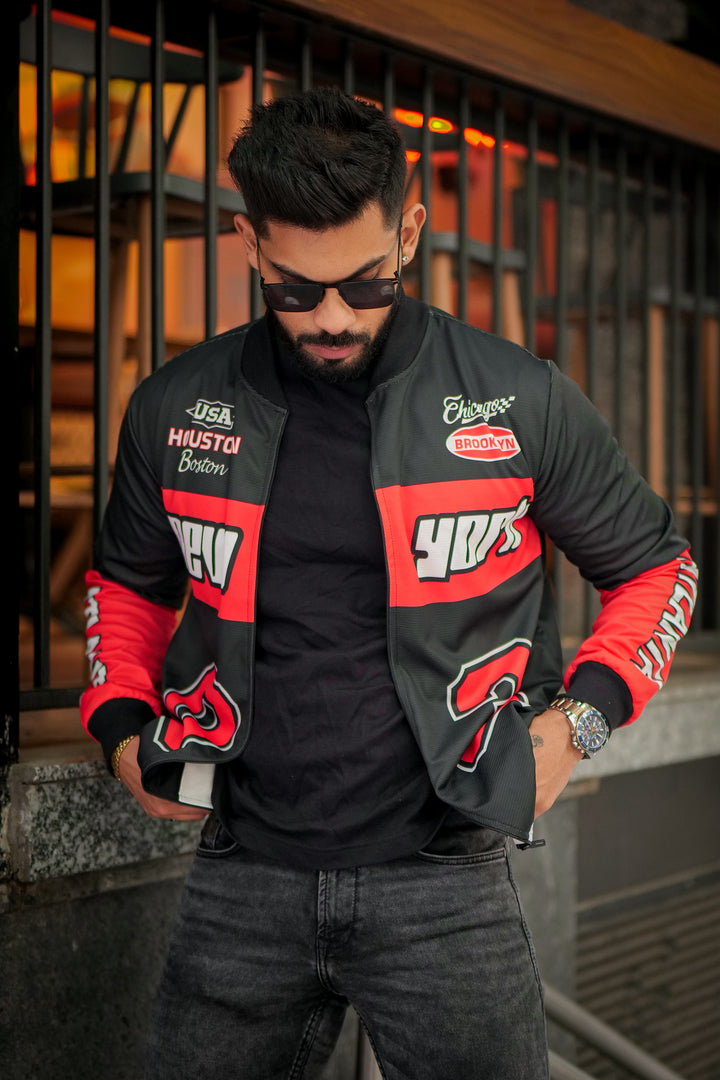 Black Red "New York" Bomber Jacket
