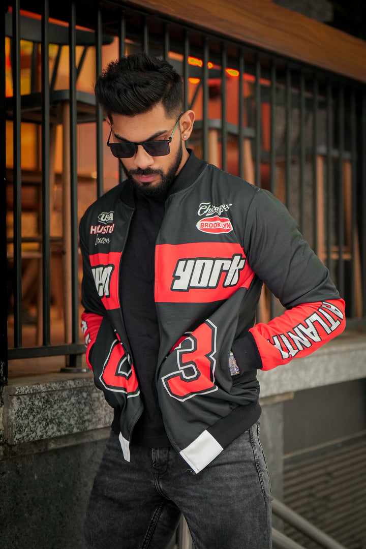 Black Red "New York" Bomber Jacket