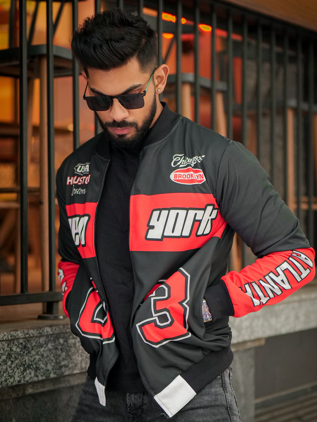 Black Red "New York" Bomber Jacket