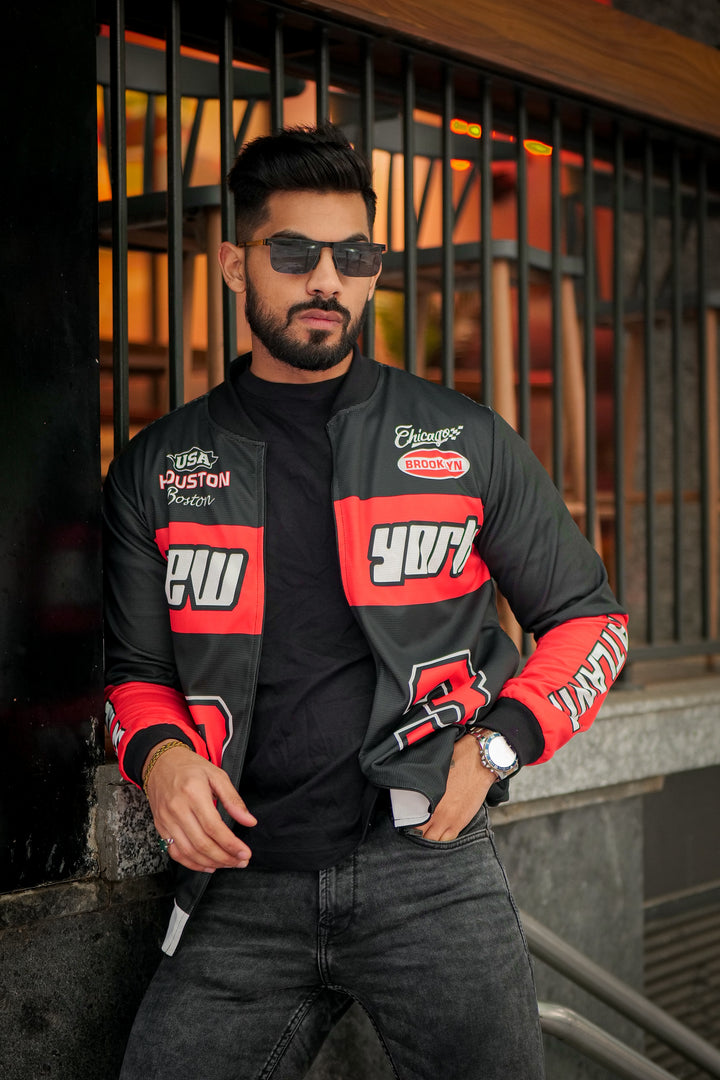 Black Red "New York" Bomber Jacket